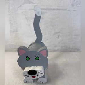 Handmade Stacked Cut Painted Blocks 3D Wooden Folk Art Cat Kitty Feline Signed